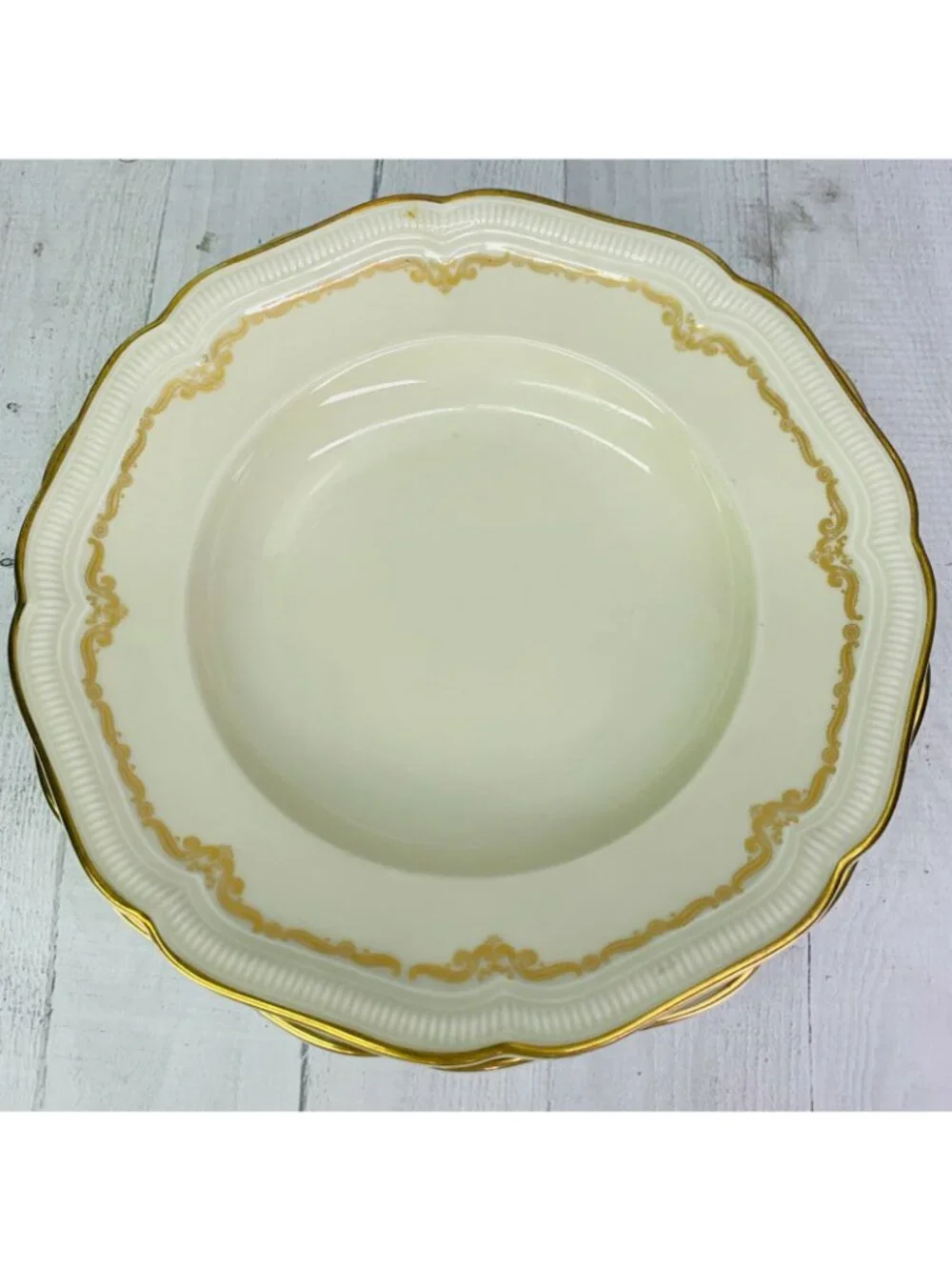 Hutschenreuther Selb WEIMAR Bavaria Germany Gold Large Rim Soup Pasta Bowl Set 6